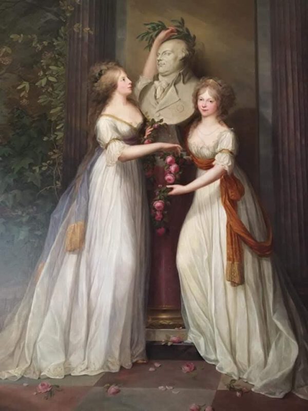 Die Prinzessinnen Luise (1776-1810) und Friederike (1778-1841) von Preußen bekränzen die Büste Friedrich Wilhelms II., Gemälde von Friedrich Georg Weitsch, 1795, Schloss Charlottenburg. Foto: Thomas Weiberg, CC BY-NC-SA @ Stiftung Preußische Schlösser und Gärten Berlin-Brandenburg